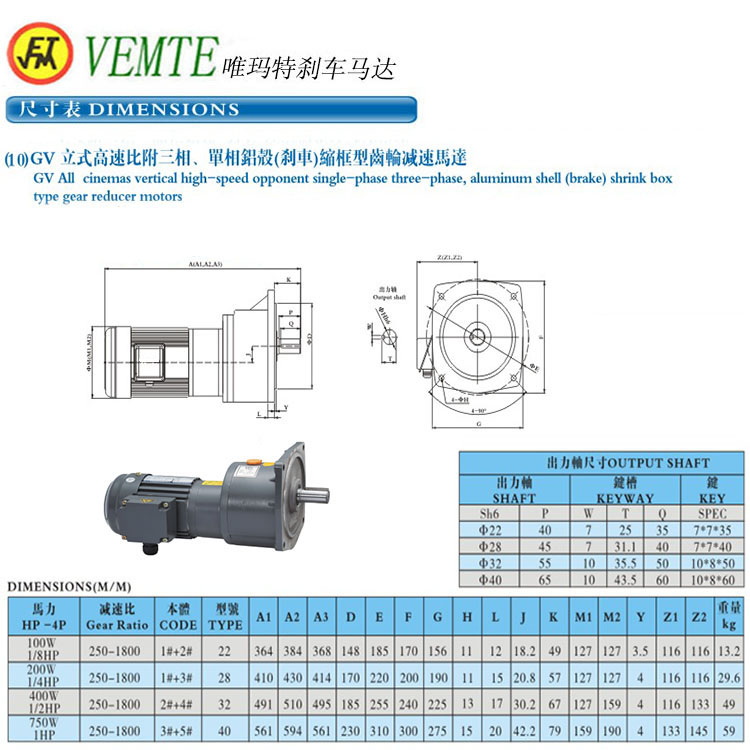 GV立式高速比附三項(xiàng)單項(xiàng)鋁殼剎車(chē)縮框型齒輪減速馬達(dá)