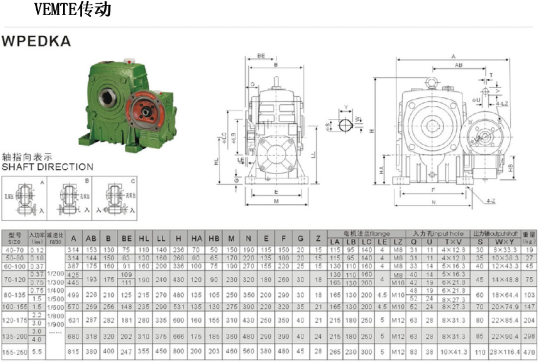 WPEDKA減速機(jī)安裝尺寸圖紙