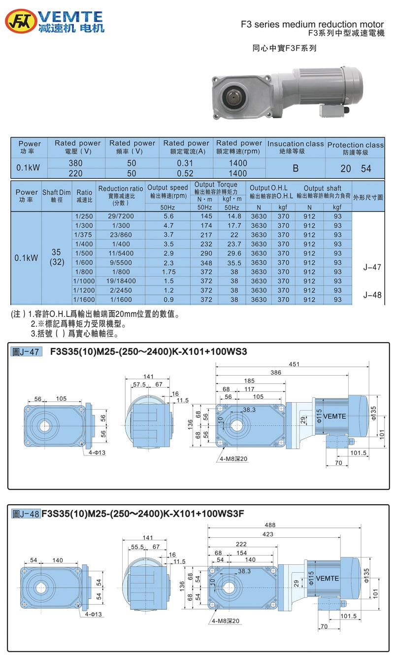 標準型大速比帶電機0.1KW-實心軸