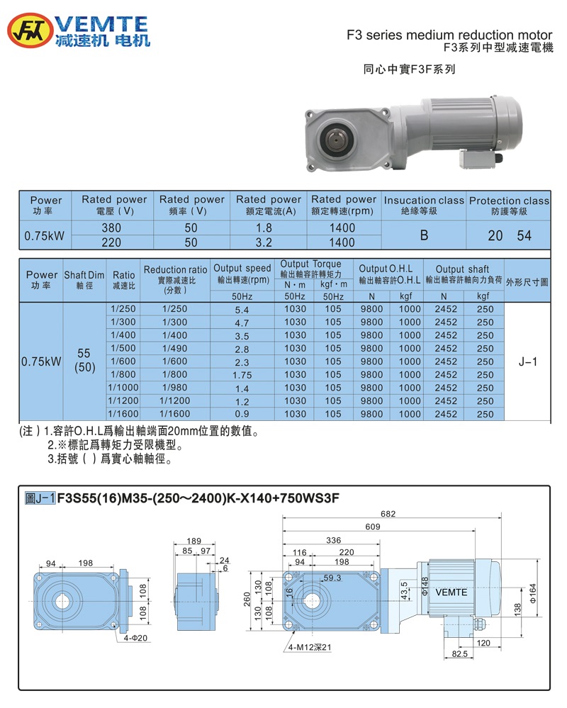 標準型大速比帶電機0.75KW-實心軸